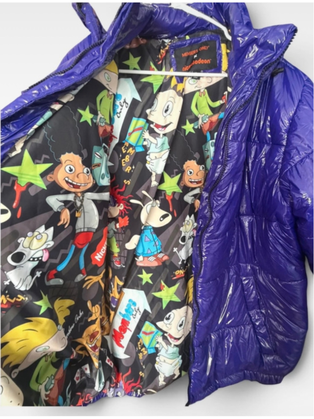 🔥 Members Only x Nickelodeon Ultra-Glossy Puffer Jacket XL Rare 90s Cartoon Col - Picture 6 of 7